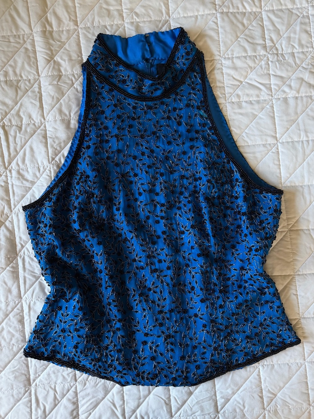 Beaded Blue and Black Y2K Papēll Boutique (Adrianna Papell) Tank Top